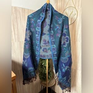 Kandahar Handwoven India 100% Merino Wool Floral Patterned Shawl Scarf Throw
